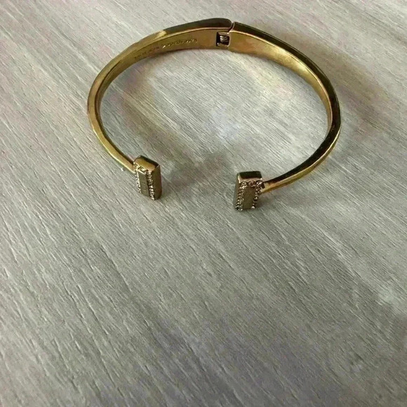 KATE SPADE Raising The Bar Women's Yellow Gold Tone Cuff Bracelet Crystals Pave - Picture 5 of 10